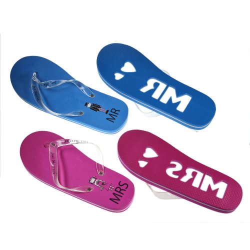 Mr & Mrs Honeymoon or Just Married Flip Flops Set - (set of 2) Ladies One Size UK 5-7, Mens One Size UK 9-12