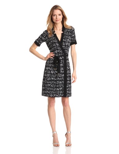 Calvin Klein Women's Notch Collar Dress, Black/True White Multi, Small