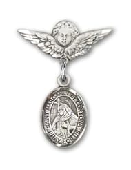 Sterling Silver Baby Badge with St. Margaret of Cortona Charm and Angel with Wings Badge Pin