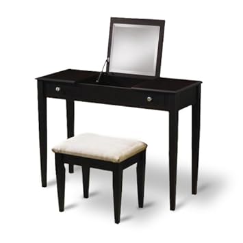 Cappuccino Finish Flip Top Vanity Table & Stool Set
