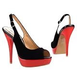 Damen Schuhe, PUMPS, HIGH HEELS PLATEAU MIT RIEMCHEN, R5415, Synthetik in hochwertiger Velour Leder Optikund Lack Leder Optik