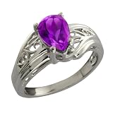1.00 Ct Pear Shape Purple Amethyst 18k White Gold Ring