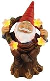Moonrays 91441 Solar Powered Happy Gnome With Flowers Garden Accent
