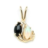 Black Coral Pendant with Opal in 14K Yellow Gold