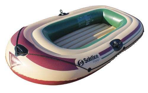 SolsticeSOLSTICE Inflatable Boat for Lakes, Rivers & Beaches – Heavy-Duty Raft with Swivel Oar Locks, Grab Line & Inflatable Seat – Voyager, Full Kit Includes Oars & Pump, 3-Person, White, 7'