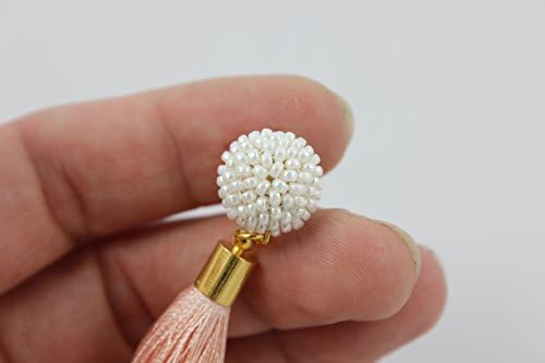 Beaded Tassel Earrings with Handmade Seed Bead Cabochons by Detail London.