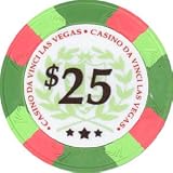Authentic All Clay Casino Da Vinci Poker Chips, Green w/$25 Denomination, Comparable to Paulson.
