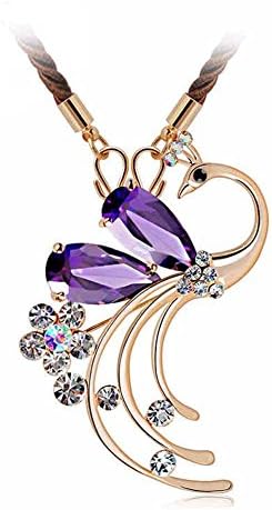 First Love Lady Retro Korean Style Crystal Peacock Sweater Chain Pendant Necklace