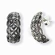 Crescent Moon Silver Natural Seed Pearl Hoop Earrings - Dahlia Vintage Jewelry Collection