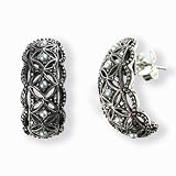 Crescent Moon Silver Natural Seed Pearl Hoop Earrings - Dahlia Vintage Jewelry Collection