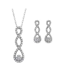 Diamond Twist Pendant and Earring Box Set 1/4ctw