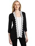 AGB Women's Three-quarter Sleeve Twofer Top With Crochet Edges and Pleated Inset