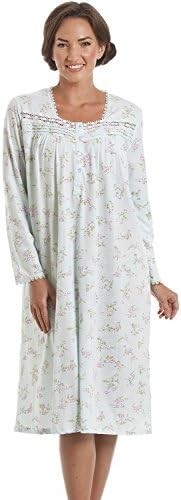 Camille Womens Ladies Classic Mint Green And Pink Floral Long Sleeve Nightdress 10/12 GREEN