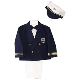 Infant, Toddler and Boys 5-pc Dress Sailor Suit with Nautical Blue Blazer & Captain's Hat Sizes 9-24MO 2T-4T, 5-7