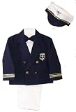 Boys 5-pc Dress Sailor Suit with Nautical Blue Blazer & Captain's Hat