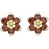 14K Yellow Gold Flower Garnet Earrings