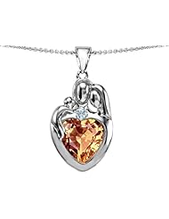 Original Star K (tm) Large Loving Mother Father With Child Family Pendant 12mm Heart Simulated Imperial Yellow Topaz in 925 Sterling Silver