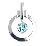 CleverEve's Elegant Round Silver Pendant With A Long Drop Bail, A Round Aquamarine Center Stone