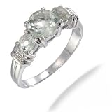 1.75 CT 3 Stone Green Amethyst Ring In Sterling Silver (Available in Sizes 5-9)