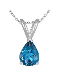 1.25Ct Pear Blue Topaz Pendant in Sterling Silver Gold