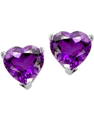 Tommaso Design (tm) Heart Shape Genuine Amethyst Earring Studs in 14 kt White Gold