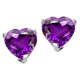 1.40 cttw Genuine Heart Shape Amethyst Earring Studs in 14k White Gold