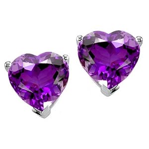 Buy 1.40 cttw Genuine Heart Shape Amethyst Earring Studs in 14k White Gold