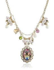 Betsey Johnson "Vintage Kitty" Cameo Multi-Charm Necklace, 19"