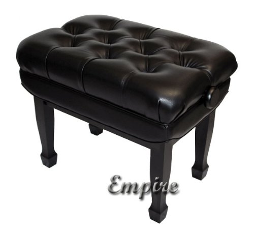 Empire Black Adjustable Piano Bench with Spade Legs - Extra Thick Cushion