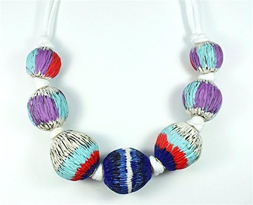 Large beads bib statement necklace polymer clay colorful white blue red coral bead chunky jewelry Christmas jewellery gift idea for women for her