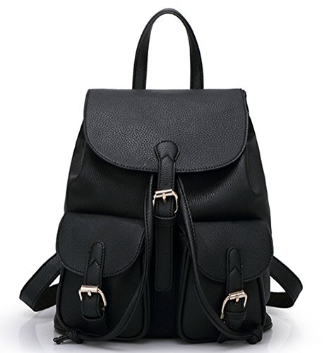Coofit Women Soft Leather Lovely Backpack Cute Schoolbag Shoulder Bag Shy360 (Black)