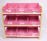 3 Tier Storage Unit with 9 Removable Bins. (Pink Heart Design)