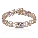 18k Yellow Gold Overlay Sterling Silver Multi-Gemstone Bracelet, 7.25
