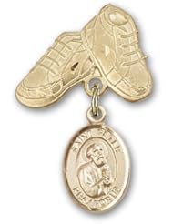 Gold Filled Baby Badge with St. Peter the Apostle Charm and Baby Boots Pin