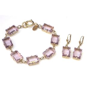 14K Gold Light Amethyst Swarovski Crystal Earrings and Bracelet Set by La Vie... by Catherine Popesco