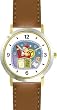 Santa Claus in Chimney Christmas Theme - WATCHBUDDY&reg; DELUXE TWO-TONE THEME WATCH - Arabic Numbers - Brown Leather Strap-Women's Size-Small