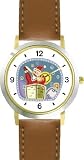 Santa Claus in Chimney Christmas Theme - WATCHBUDDY&reg; DELUXE TWO-TONE THEME WATCH - Arabic Numbers - Brown Leather Strap-Size-Large ( Men's Size or Jumbo Women's Size )