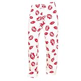 Red Hot Kissing Lips Novelty Print Jersey cotton pants for lounging, sleep, sports. Unisex relaxed fit, available in 3 Youth sizes, tie cord waist