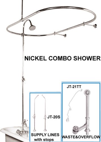Buy Complete Combo Package – Shower System w/ Oval enclosure, Supply lines & Drain, everything you need in a Clawfoot Tub