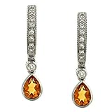 Citrine(.56ct) and Pave Diamond(.13ct) Hoop Earrings