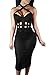 Pink Queen Women's Sexy Cut Out Strappy Caged Club Midi Skirt Black Dress