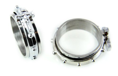 S34 Stainless Steel Rosary Spinner Ring Crucifix Cross Catholic Prayer Hail Mary