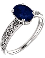 14K White Gold 8.00x6.00mm Oval Cut Sapphire Ring -- LIFETIME WARRANTY
