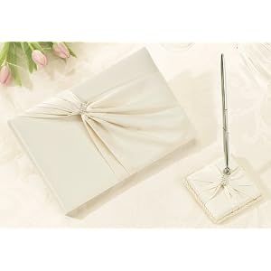 Rhinestone Guestbook & Pen -Ivory