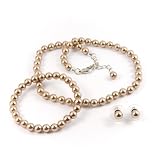 Platinum 6mm Glass Pearl Necklace, Bracelet and Earring Set by Margot Townsend