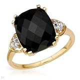 Ring With Precious Stones - Genuine Diamonds and Onyx Made of Yellow Gold- Size 7 (Size 6.5)