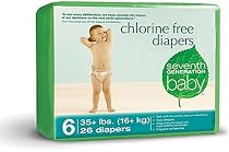 Seventh Generation Chlorine Free Diapers, Stage 6 (Over 35 Lbs), 26-Count Packages (Pack of 4) (104 Diapers)