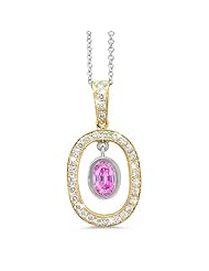 Twin Oval Shaped Vintage Diamond Pendant In 18K Yellow Gold With A 1.00 ct. Genuine pink-sapphire Center Stone.