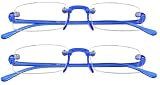 READING GLASSES 2 PAIR Rimless~j~Plastic Frame~Blue1.50