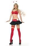 6Pc Lady Bug Incl Headpiece, Underwire Bra Top, Petticoat Skirt, Garter And Stcking (Red/Black;X-Small)